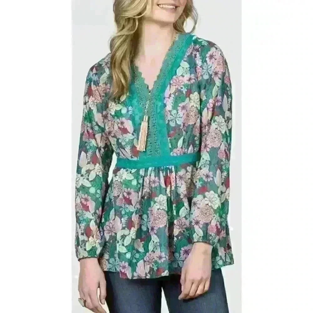 Matilda Jane Sz XS Kookaburra Floral Blouse Green Feminine Pretty Cottagecore
